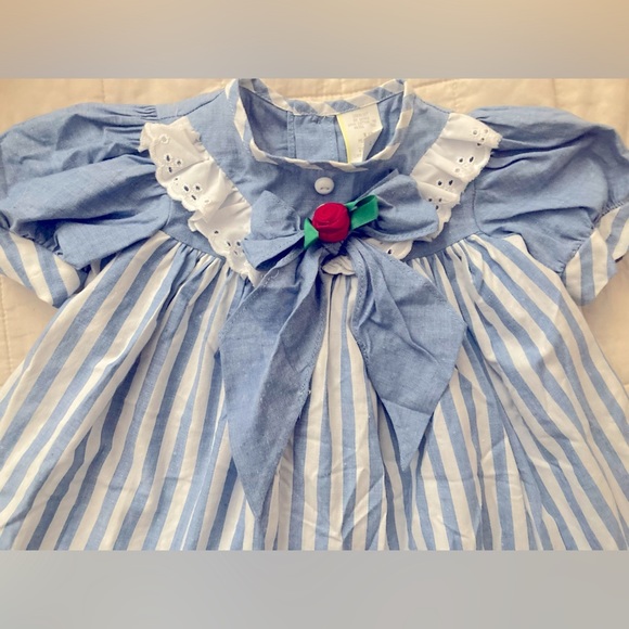 Vintage 80s Blue and White Stripe Sailor Style Dress 12moths EUC - Picture 2 of 6